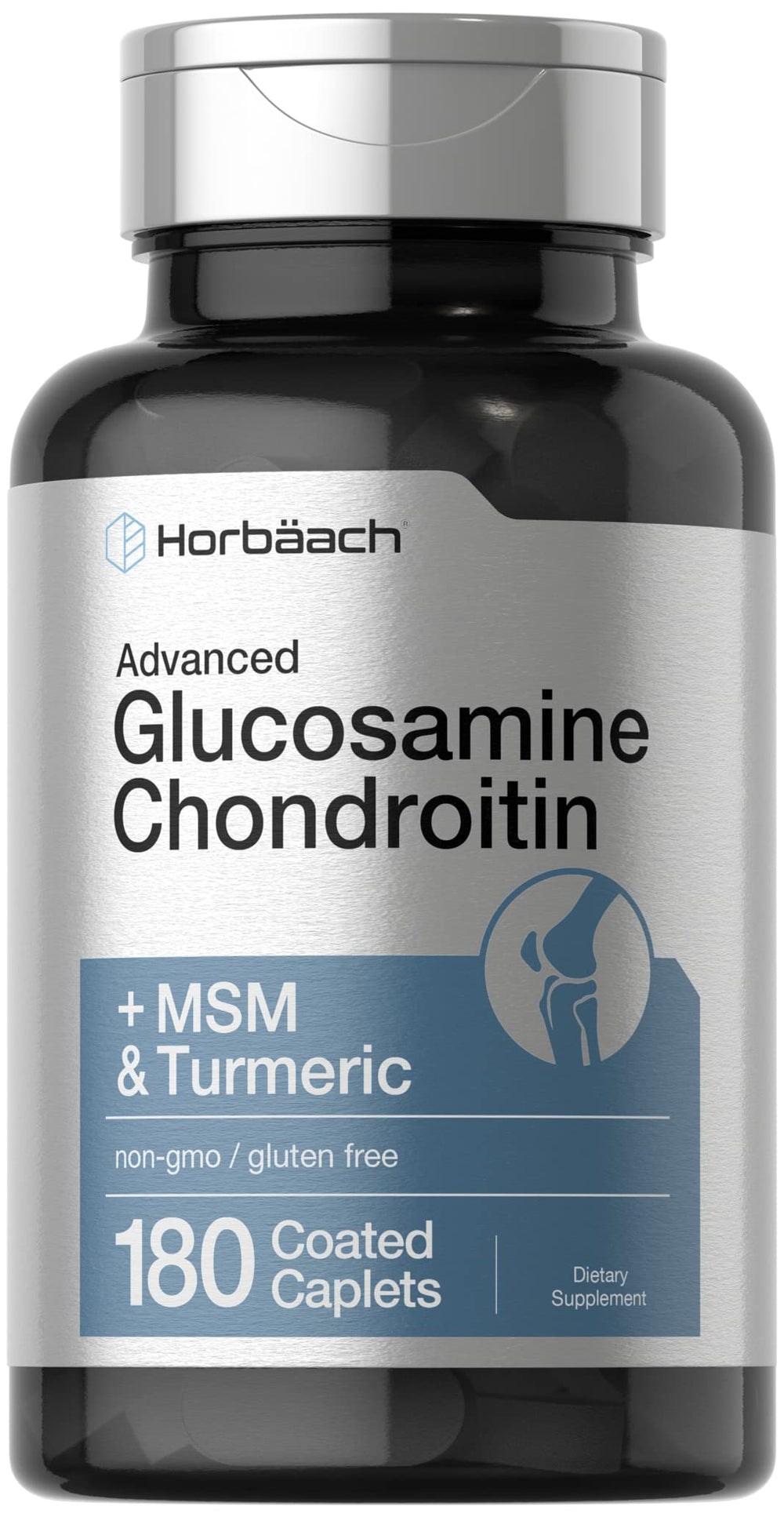 Horbäach Glucosamine Chondroitin MSM Turmeric bottle with caplets for joint comfort