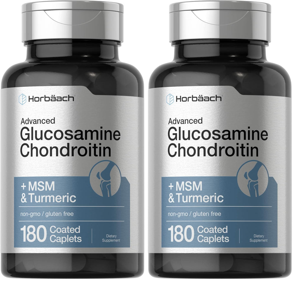 Horbäach Glucosamine Chondroitin Plus MSM Turmeric bottle front shows label for joint health support