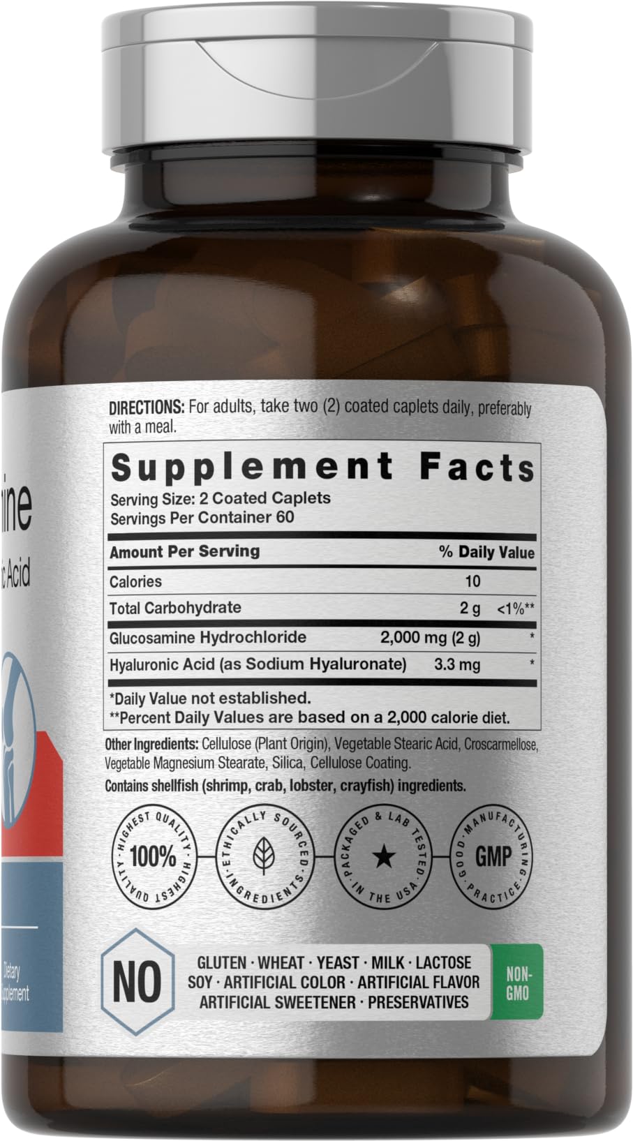 Close-up of Horbäach Glucosamine HCL bottle cap showing easy-swallow coating.