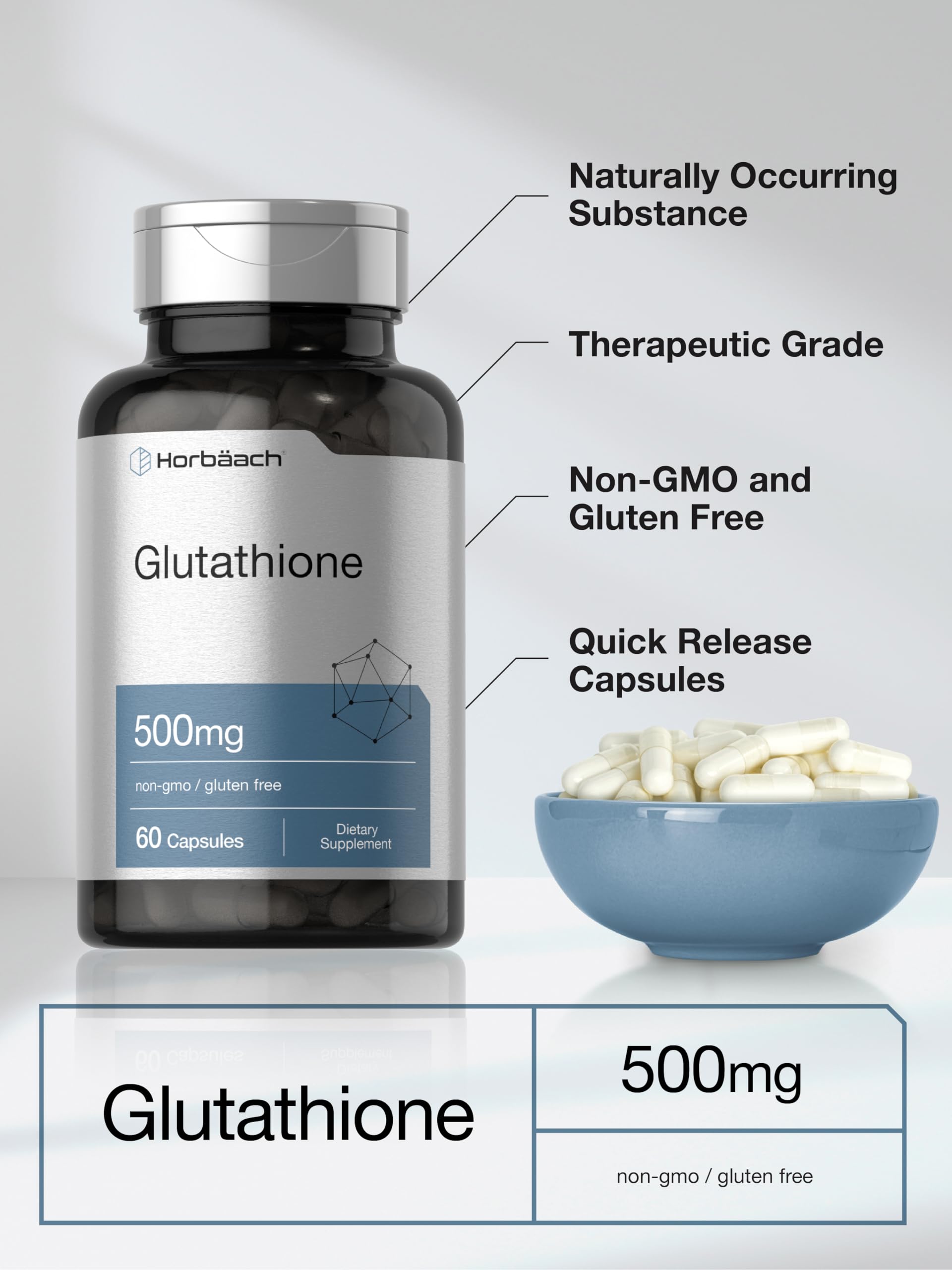 Horbaach Glutathione gluten-free packaging highlights an allergy-friendly supplement choice.
