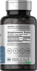 Close-up of Horbaach Glutathione capsules showing non-GMO and gluten-free features.