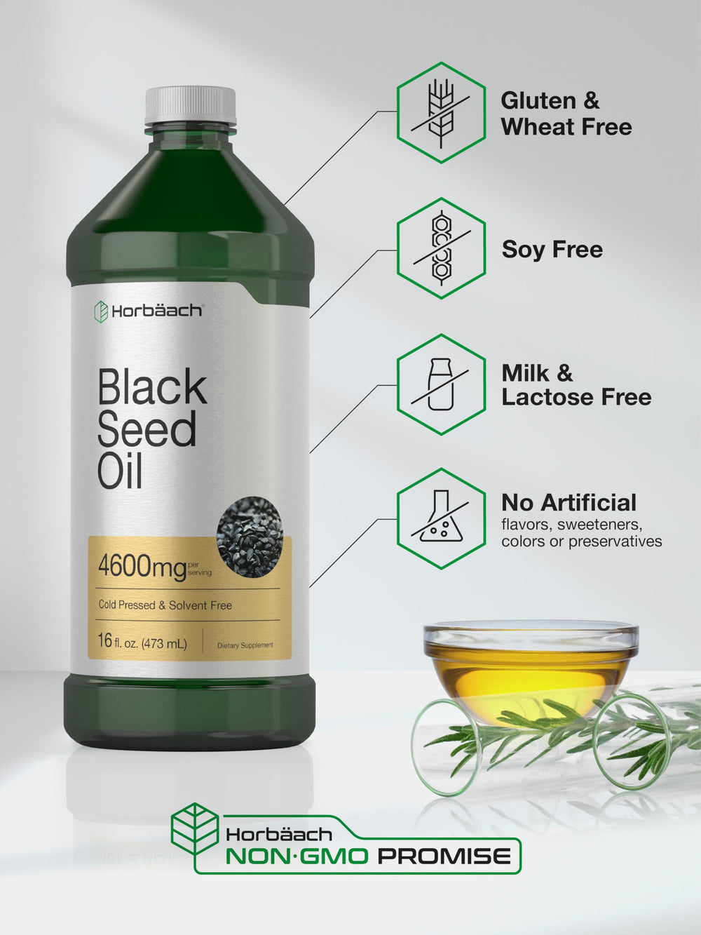 Horbäach gluten-free non-GMO symbol signals dietary compatibility.