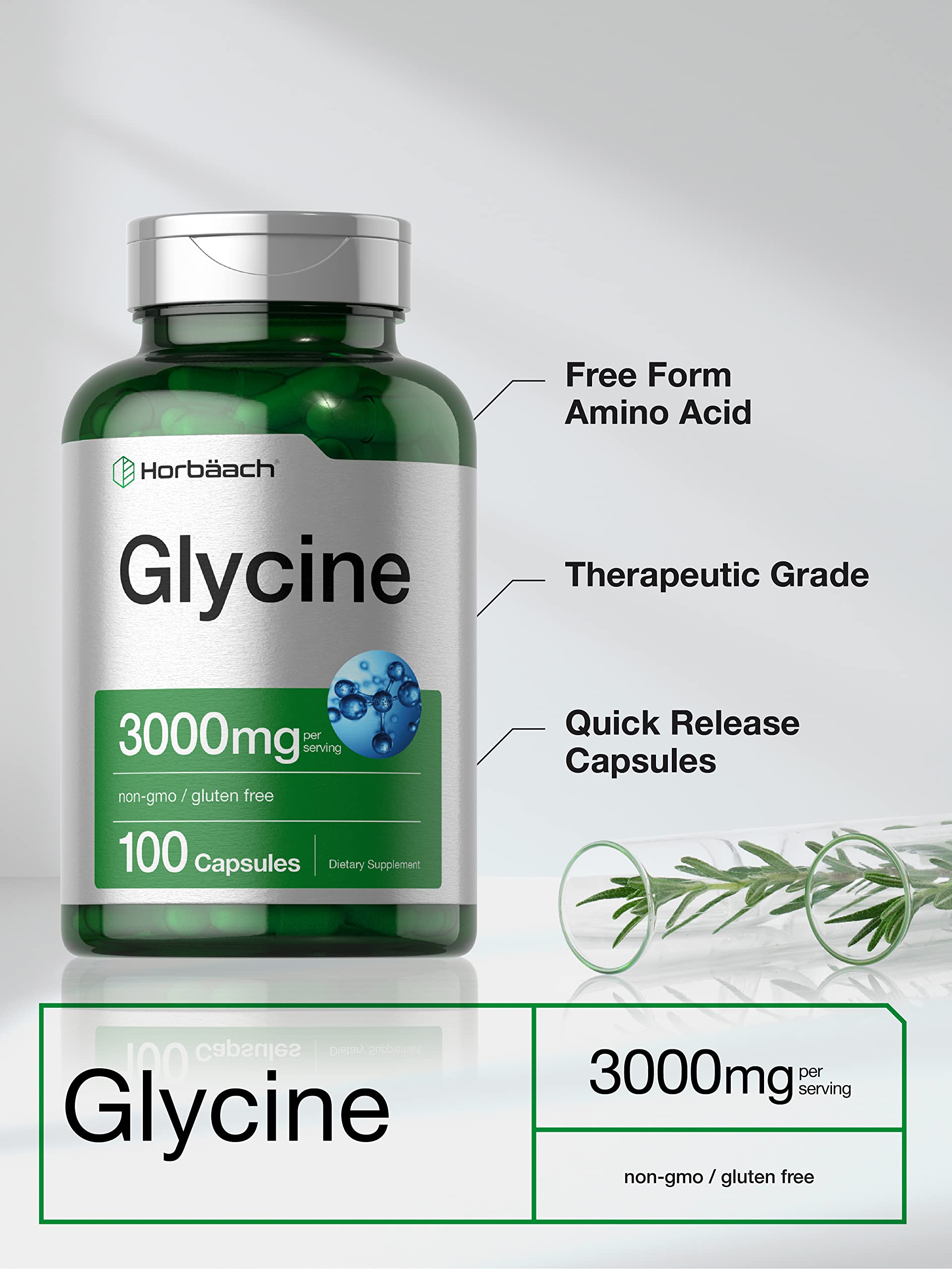 Horbäach Glycine 3000mg label design highlighting purity and potency cues