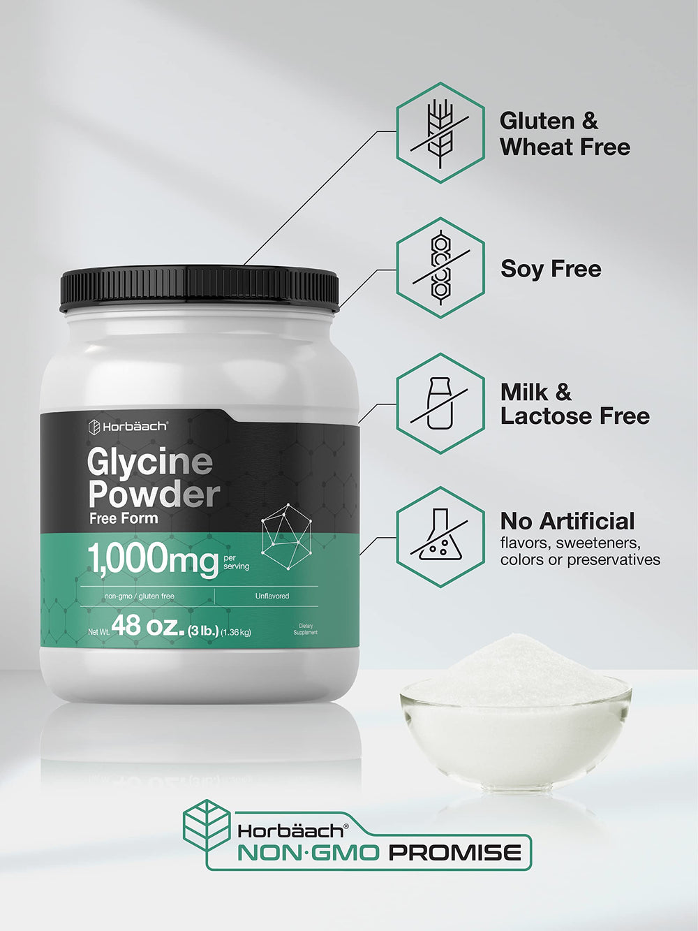Horbaach Glycine Powder lab setting conveys trusted, laboratory-tested ingredients