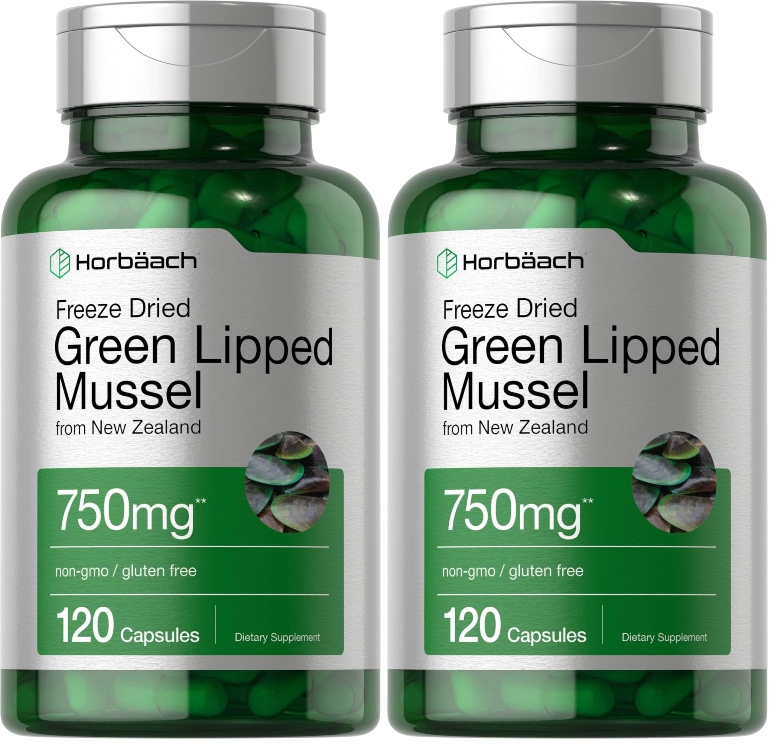 Horbäach Green Lipped Mussel capsules bottle for convenient daily use with potential joint support