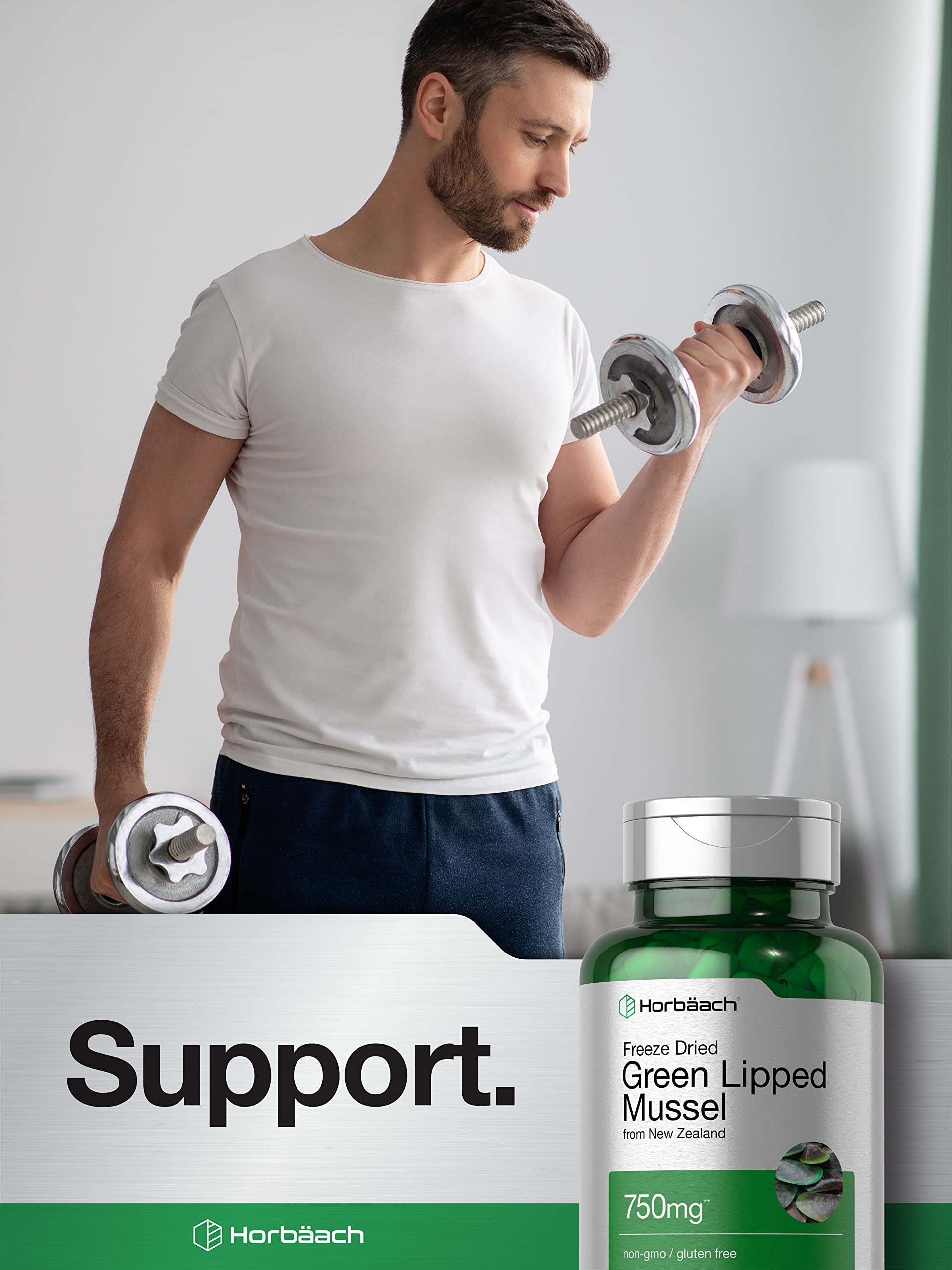 Horbäach Freeze-dried Green Lipped Mussel powder from New Zealand shown on pack