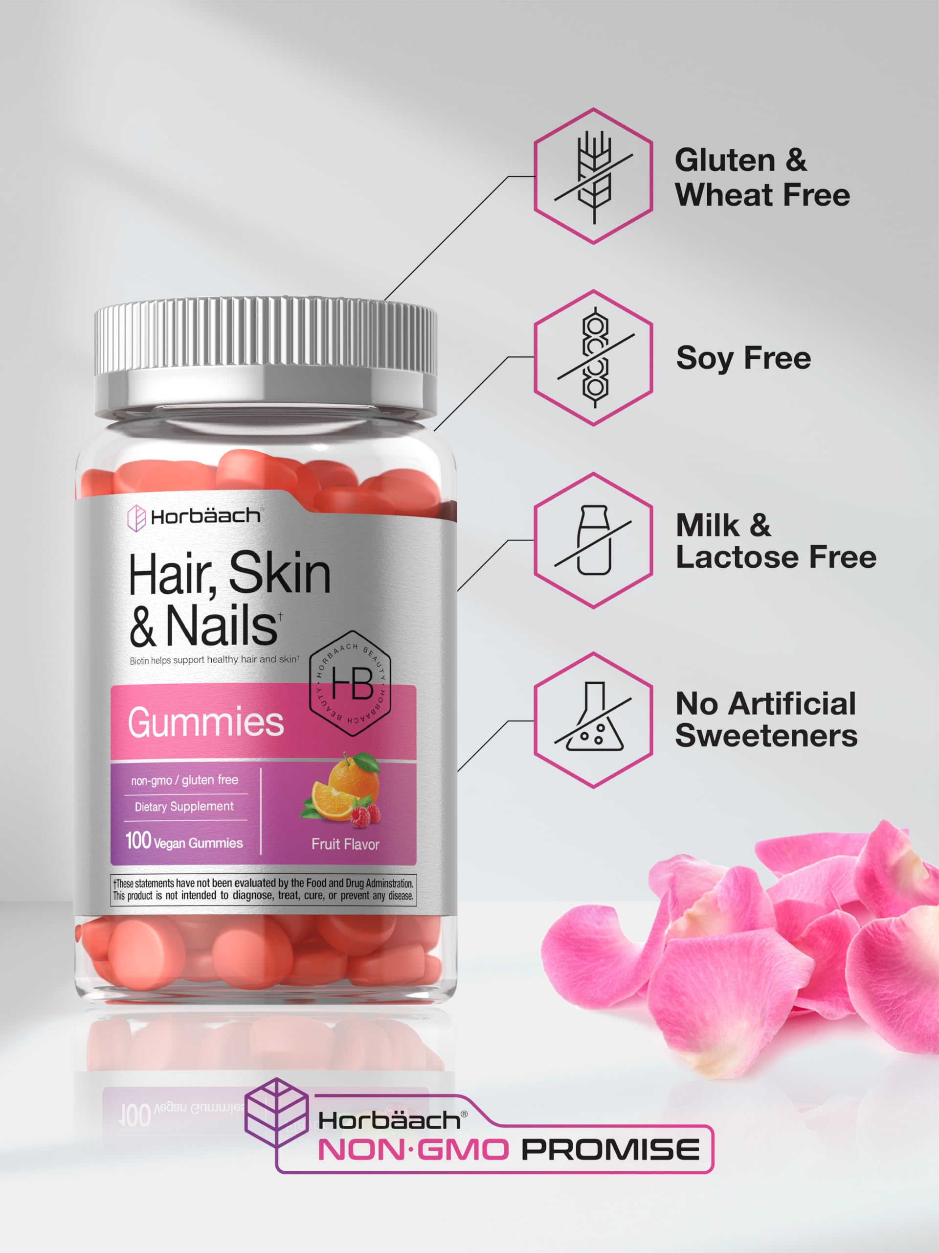 Gummies beside gluten-free icon emphasizing dietary compatibility