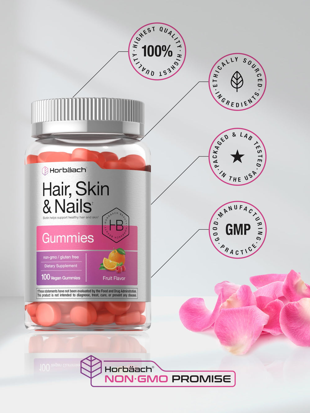 Bottle preview highlighting non-GMO certification and ingredient transparency