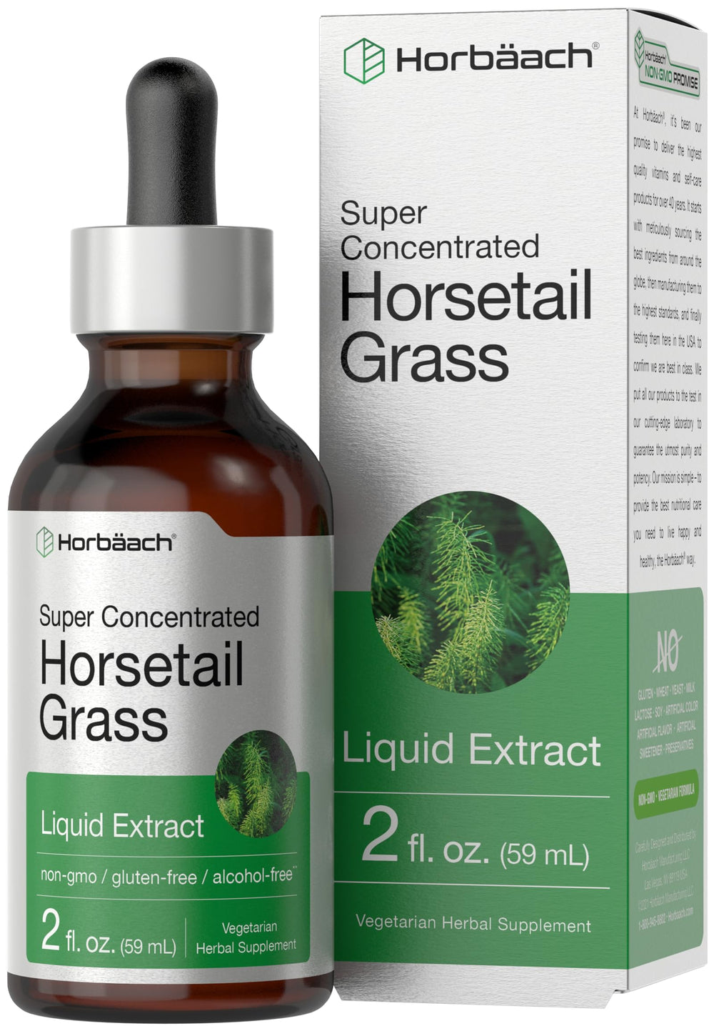Horbaach Horsetail Liquid Extract bottle with dropper for easy daily use