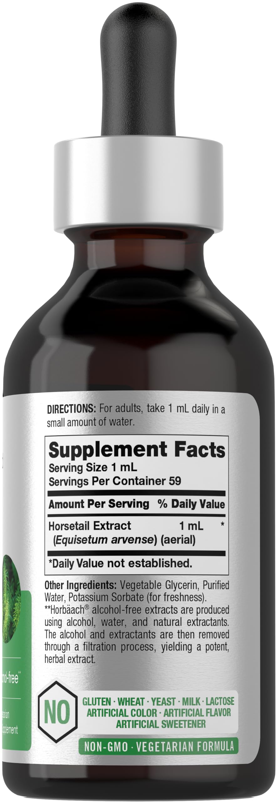 Horbaach Horsetail Liquid Extract drops measured into water for easy dosing