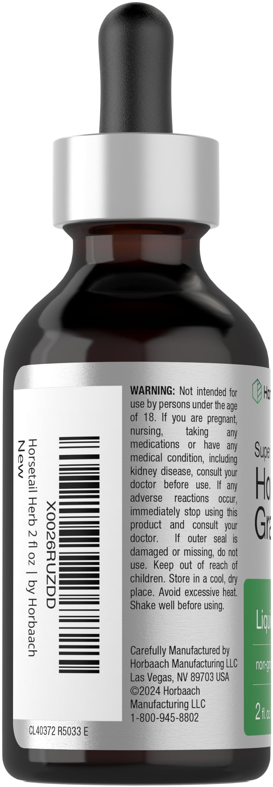 Horbaach Horsetail Liquid Extract bottle being poured into a beverage
