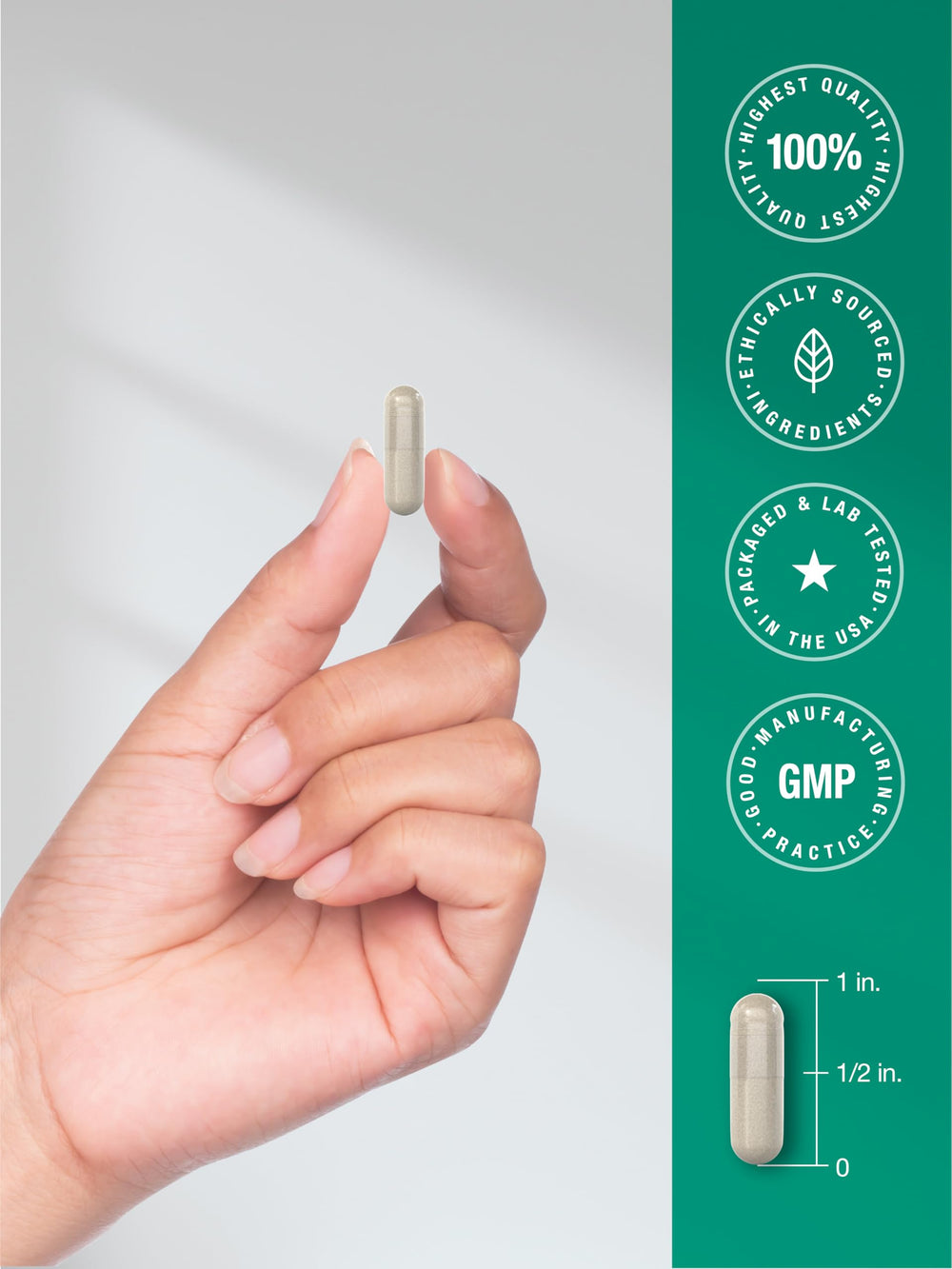 Gluten-free and non-GMO certifications on Horbäach Hyaluronic Acid Capsules packaging.