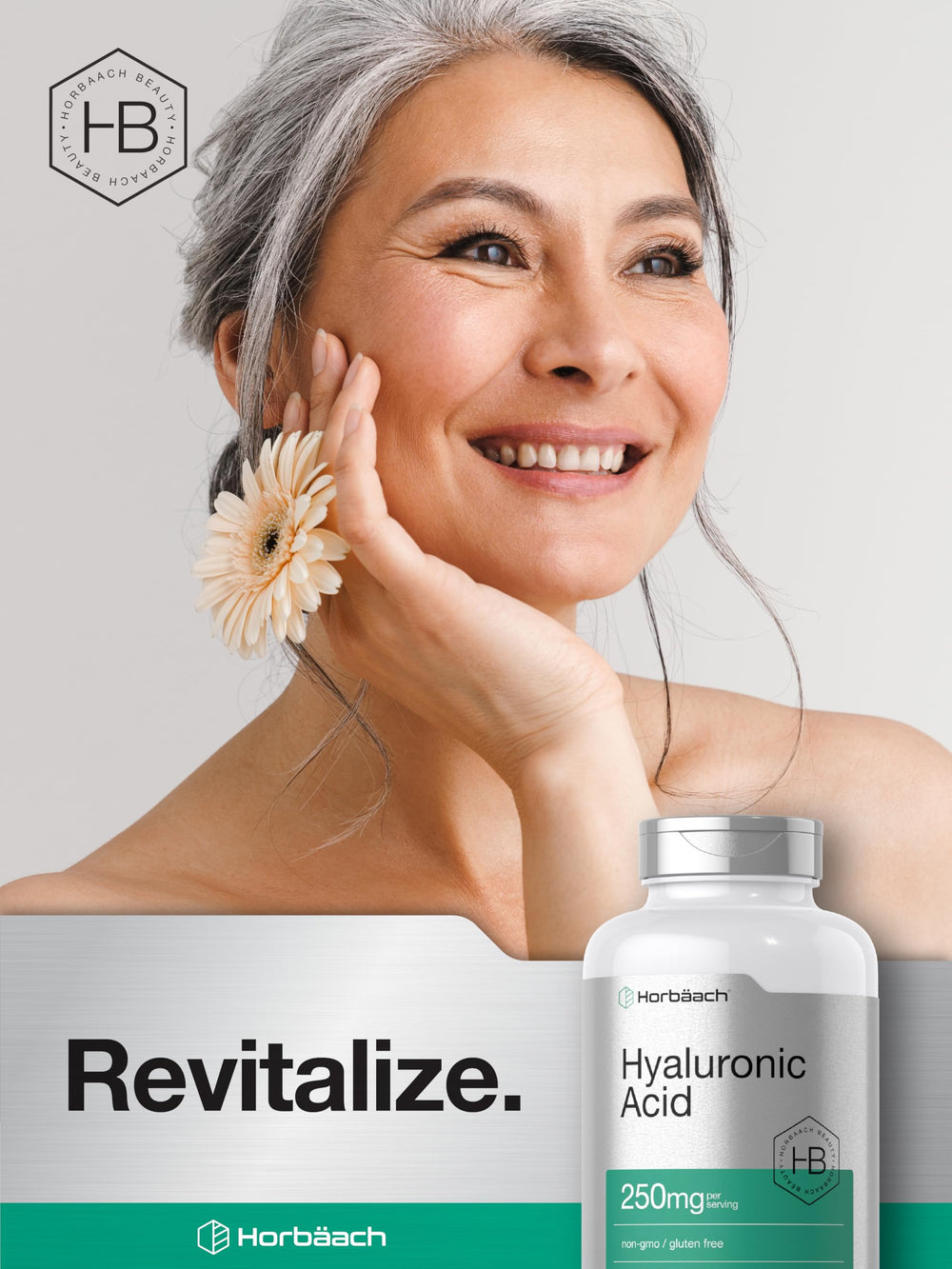 Horbäach Hyaluronic Acid Capsules dose image showing 250 mg serving.