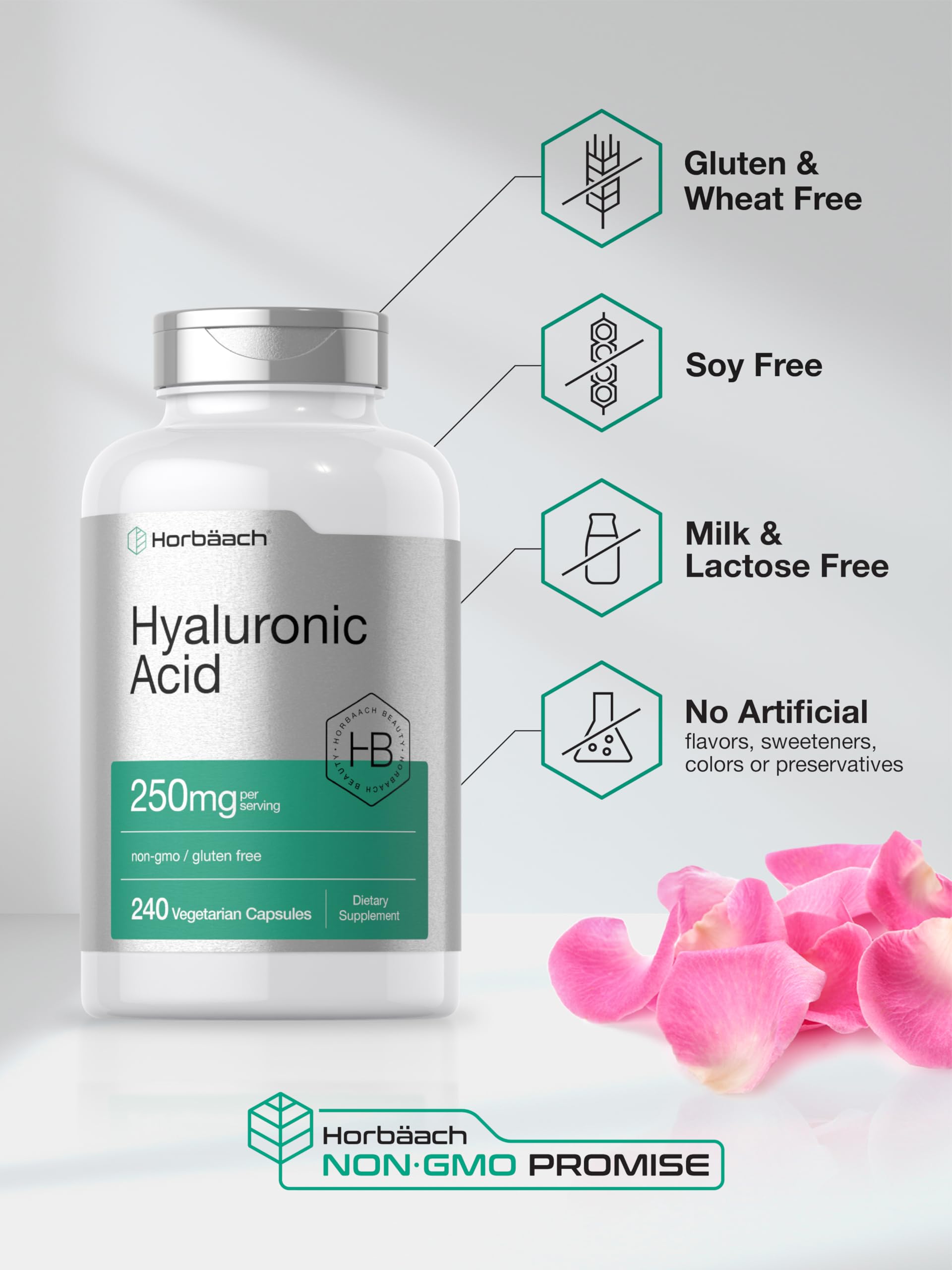Close-up of Horbäach vegetarian capsules highlighting purity for daily supplement use.