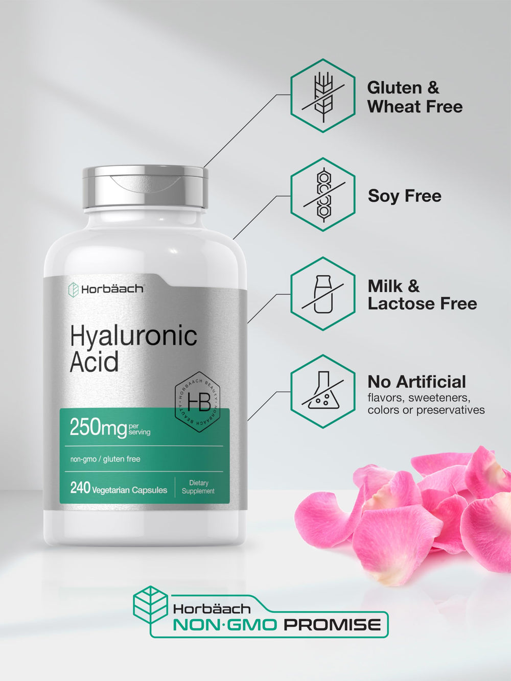 Close-up of Horbäach vegetarian capsules highlighting purity for daily supplement use.
