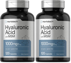 Horbäach Hyaluronic Acid with MSM bottle front showing high potency per serving.