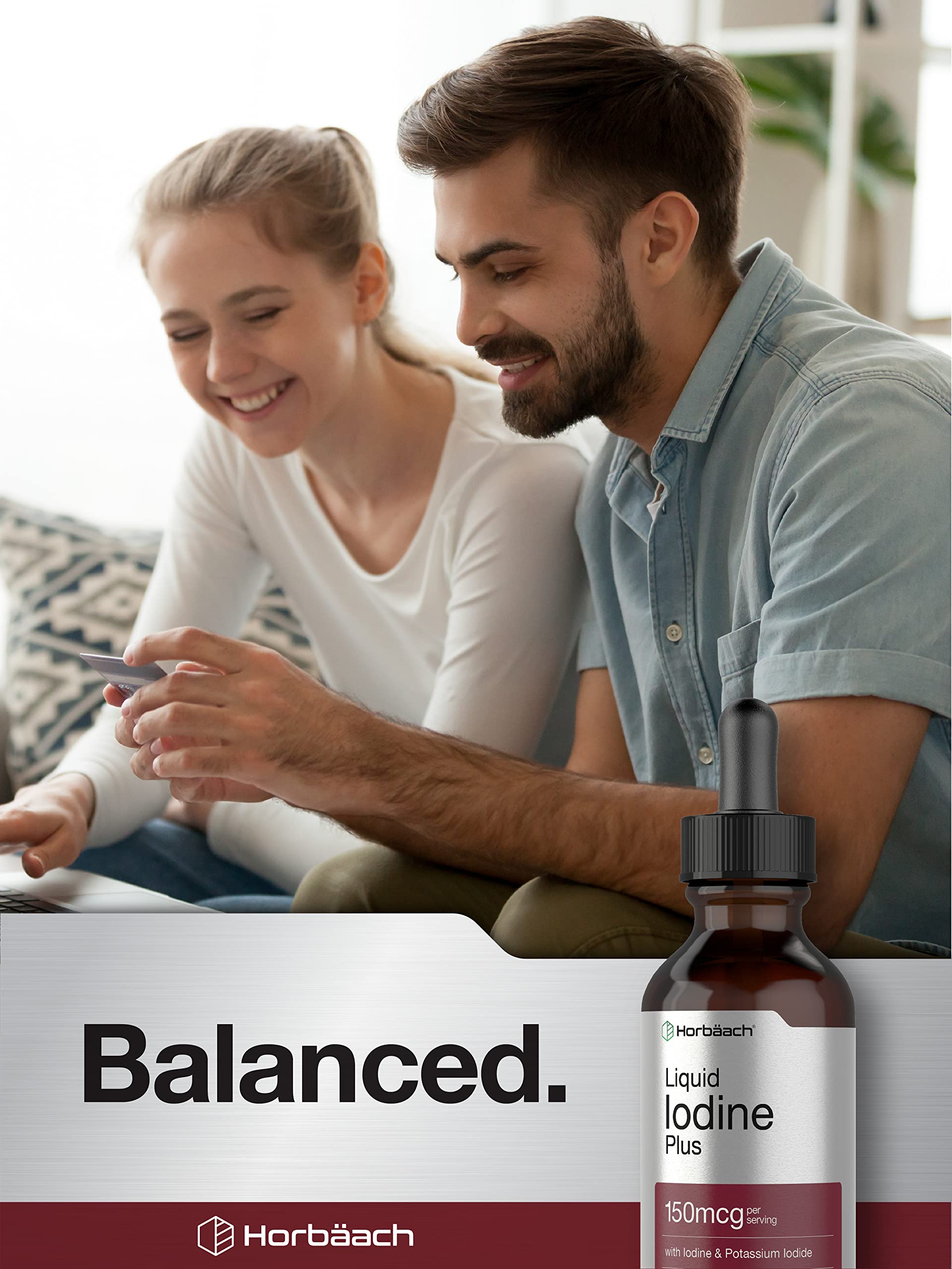 Horbäach Iodine Liquid Drops usage tip showing simple daily routine with minerals.