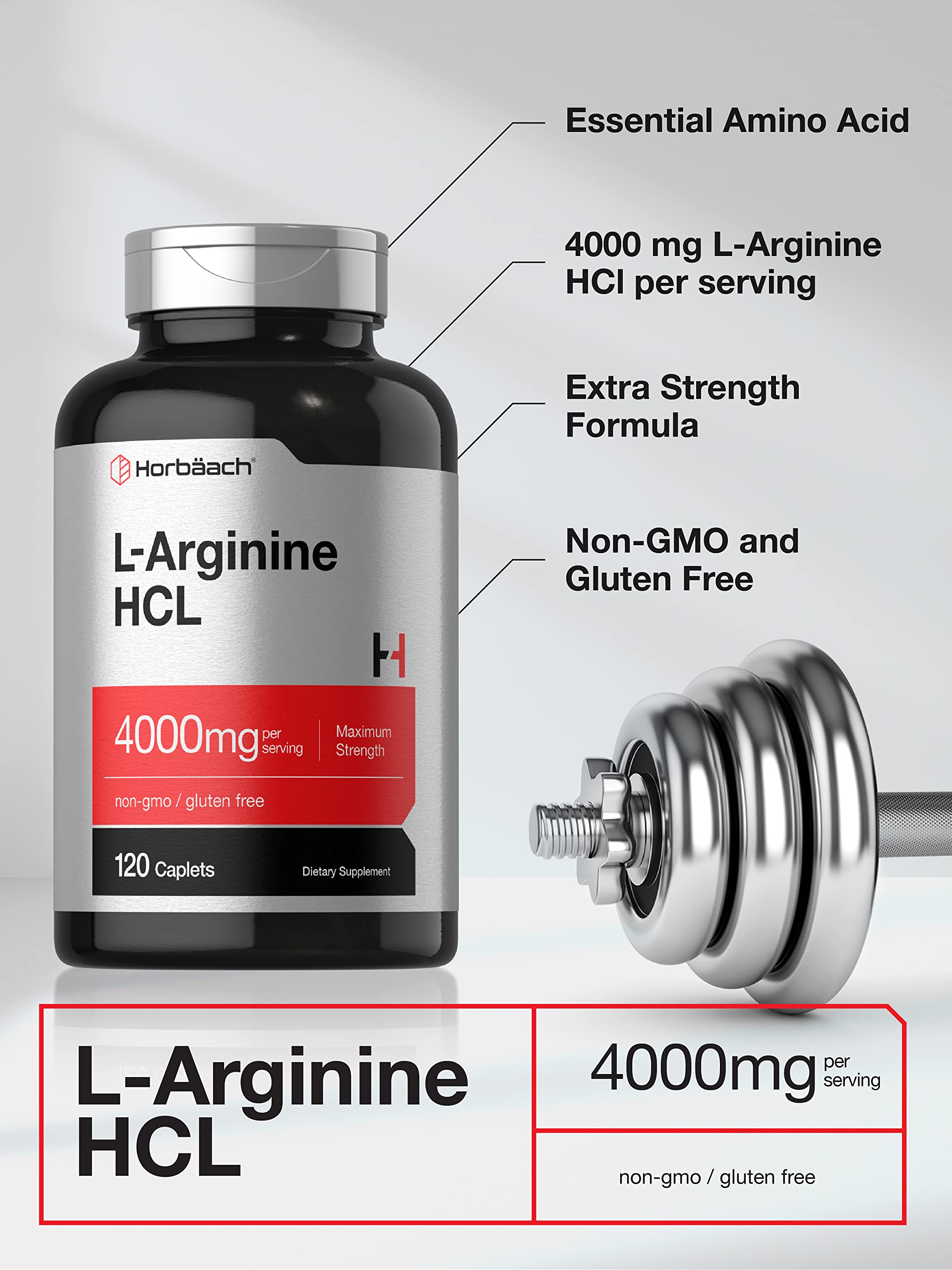 Horbaach L-Arginine 4000mg label panel with ingredient details
