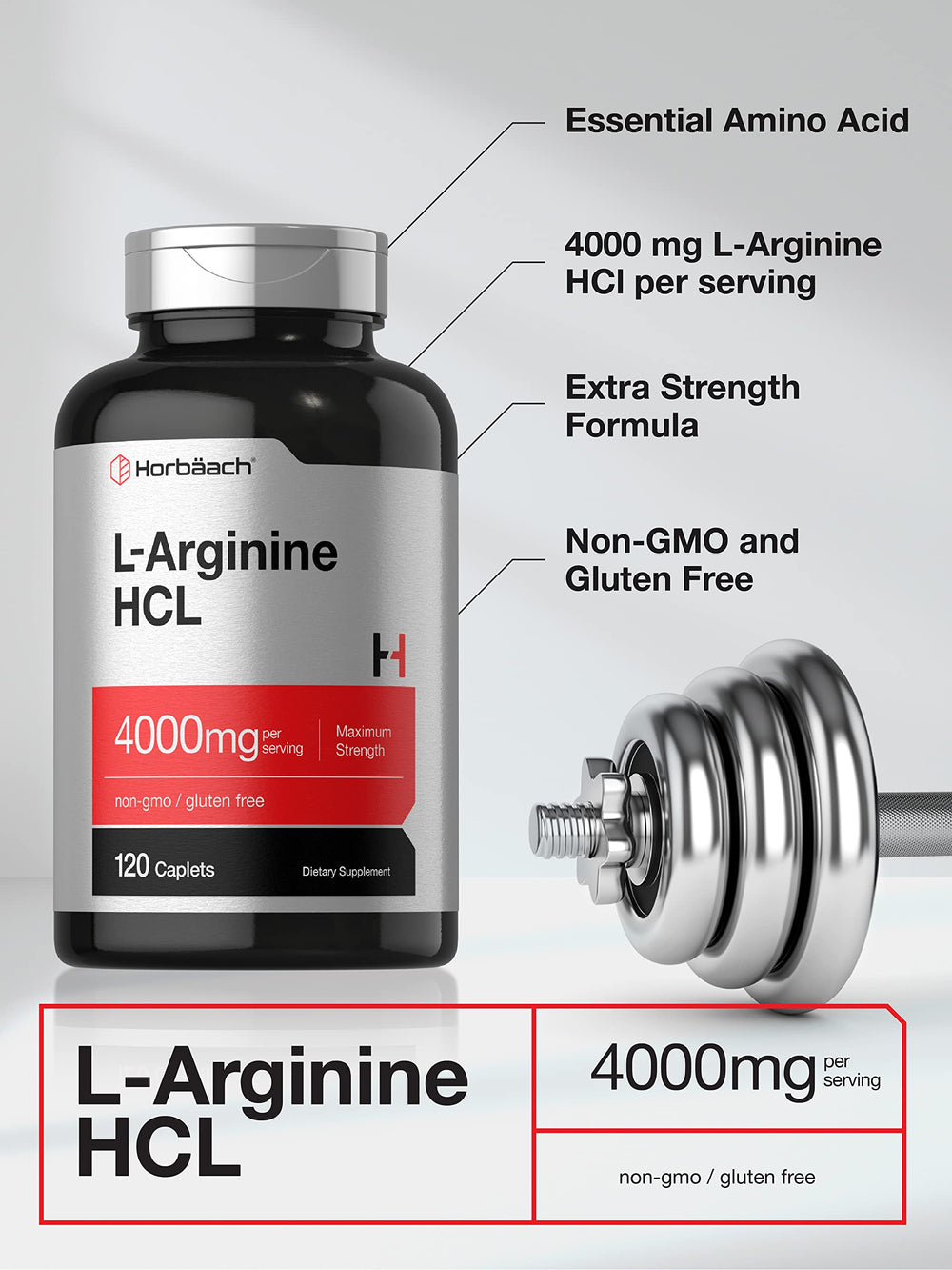Horbaach L-Arginine 4000mg label panel with ingredient details