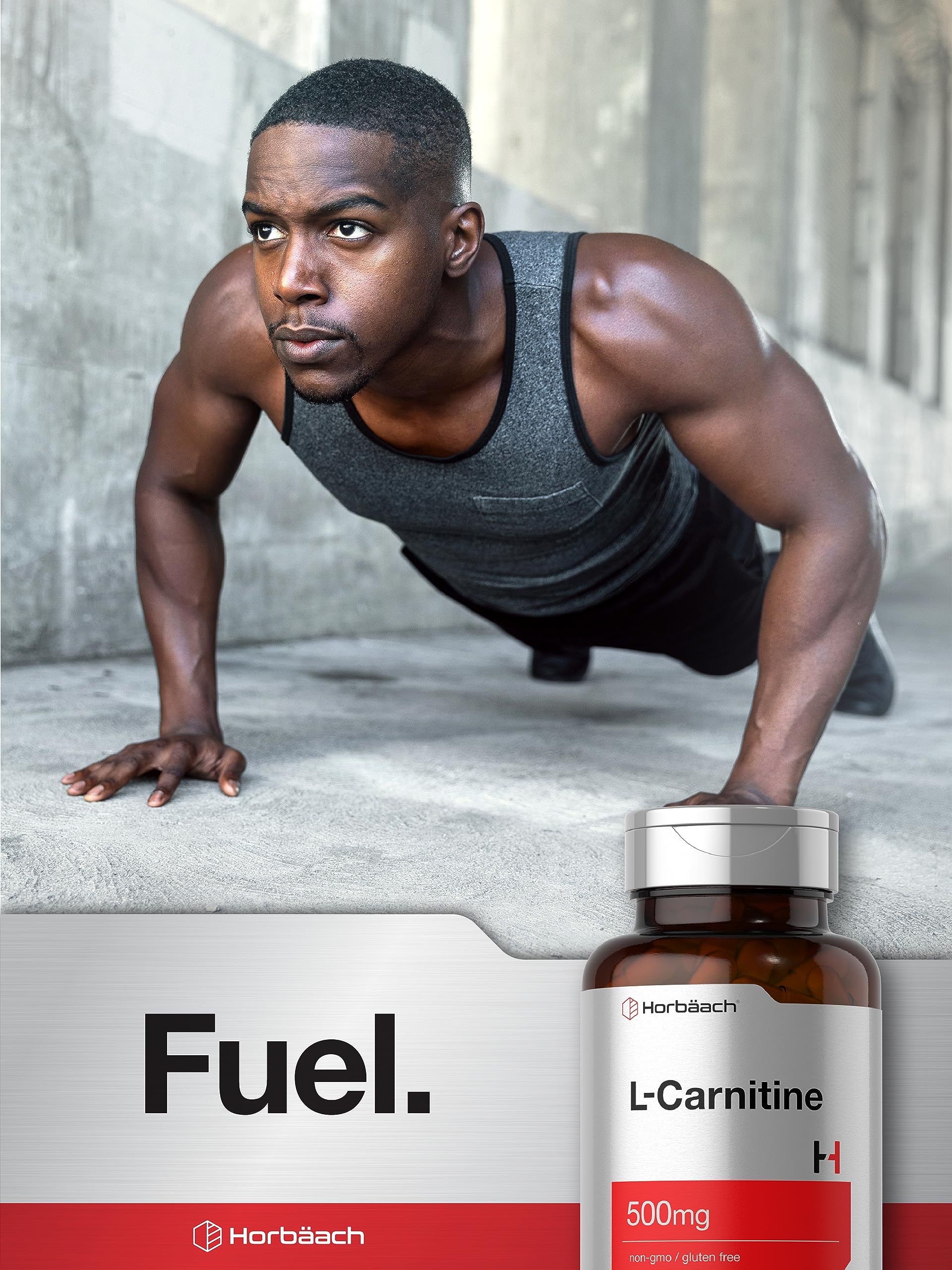 Horbäach L-Carnitine bottle on shelf, trusted supplement choice.