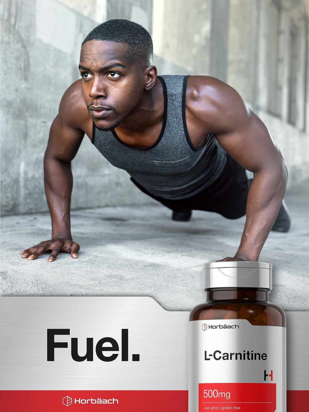 Horbäach L-Carnitine bottle on shelf, trusted supplement choice.