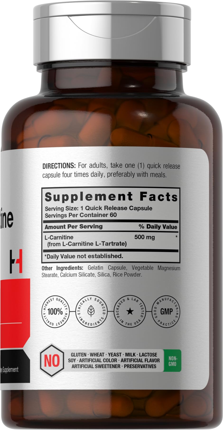 Horbäach L-Carnitine capsules close-up, showcasing the quick-release formula.