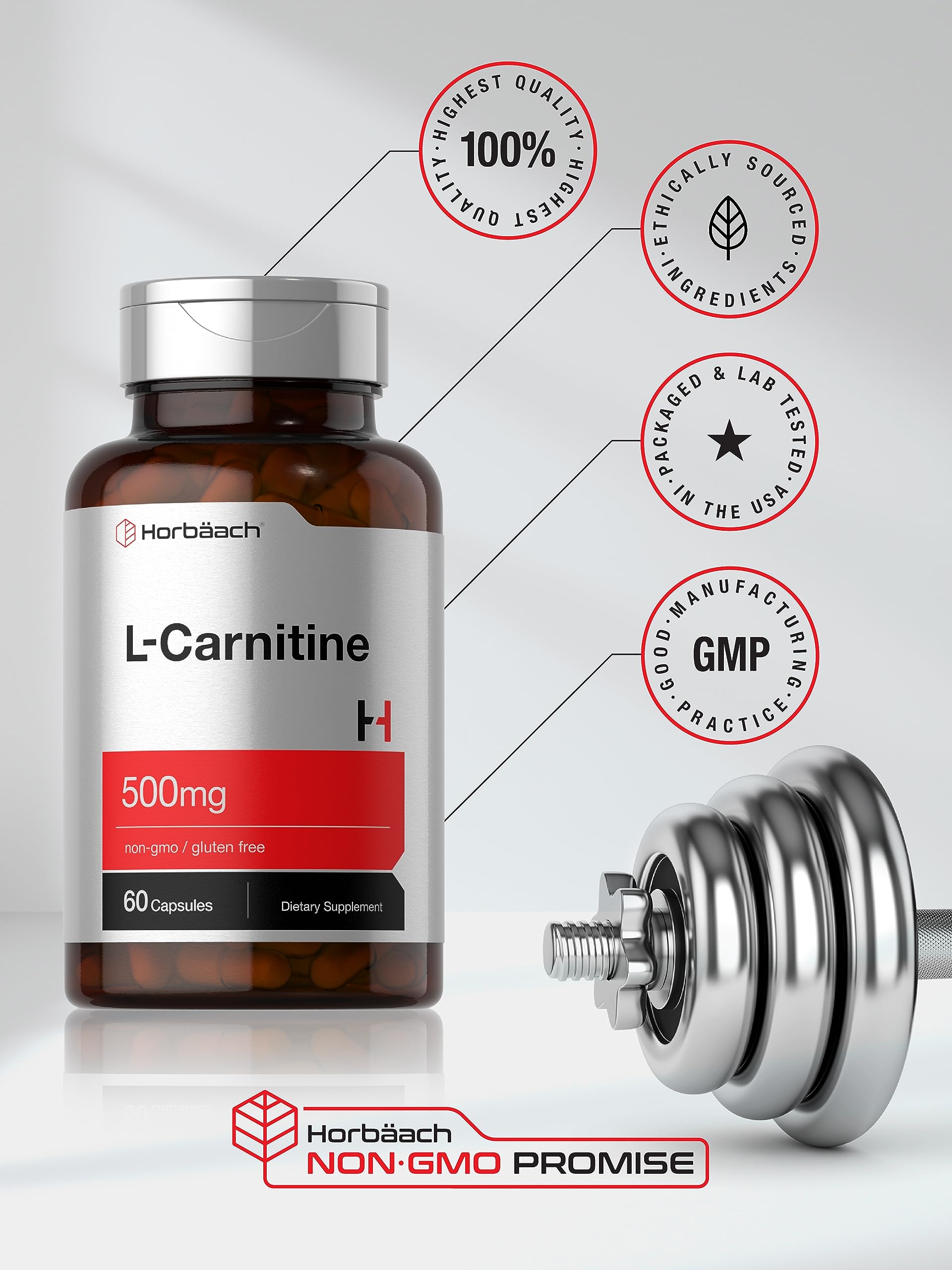 Horbäach L-Carnitine lab-tested seal ensures quality.