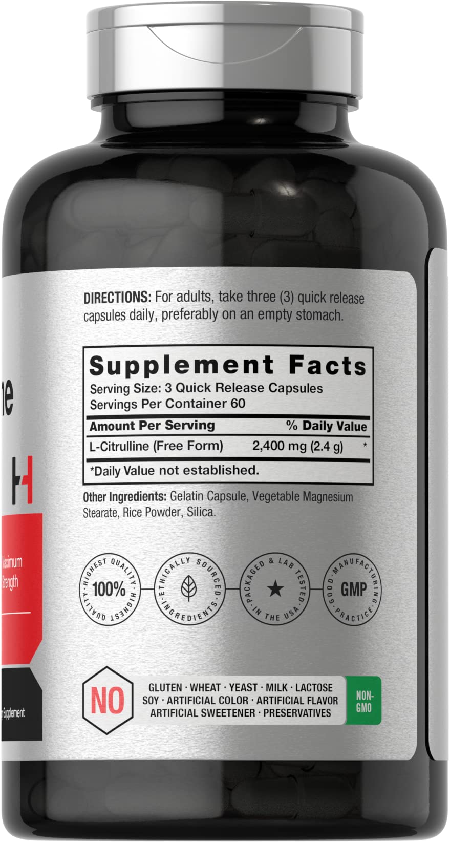 Horbaach L Citrulline bottle front showing 180 capsules for training.
