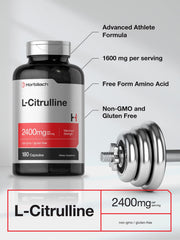 Horbaach L Citrulline capsules closeup highlighting free-form formula for endurance.