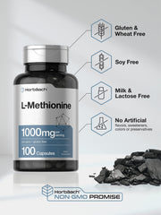 Horbäach L-Methionine serving capsule image emphasizes quick-release design.