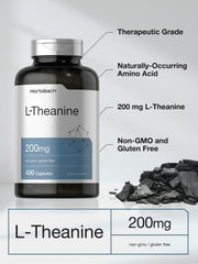 Close-up of Horbäach L-Theanine capsules and smooth texture.