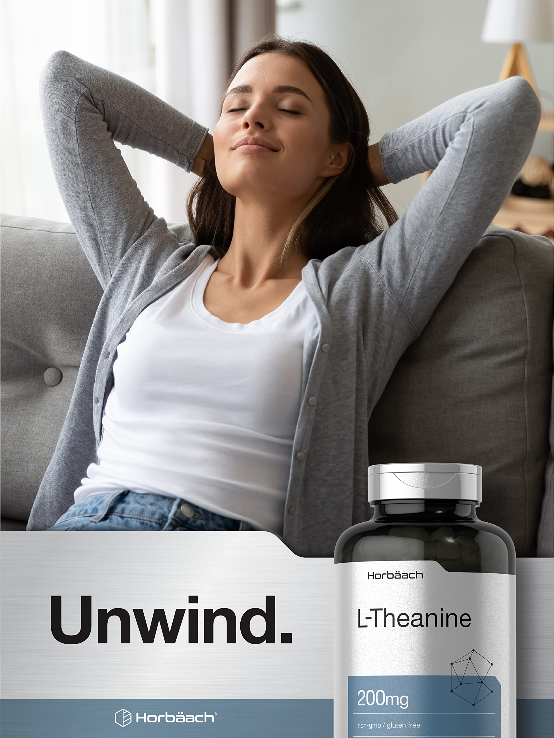Horbäach L-Theanine packaging on a clean display.