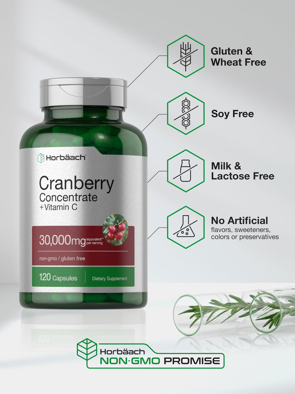 Horbäach lab-tested ingredients label emphasizing purity and potency.