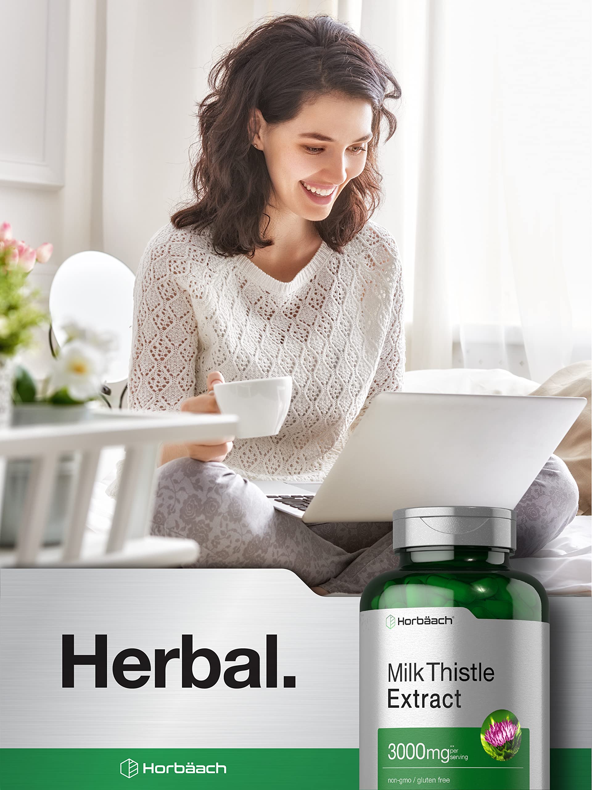 Lab-tested Horbäach ingredients seal on Milk Thistle packaging.