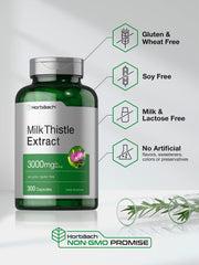 Nutrition label on Horbäach Milk Thistle indicating gluten-free and non-GMO.