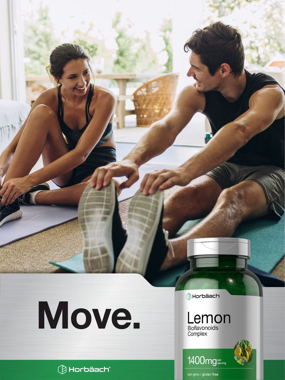 Horbaach Lemon Bioflavonoids packaging display highlights 200 capsules per container.