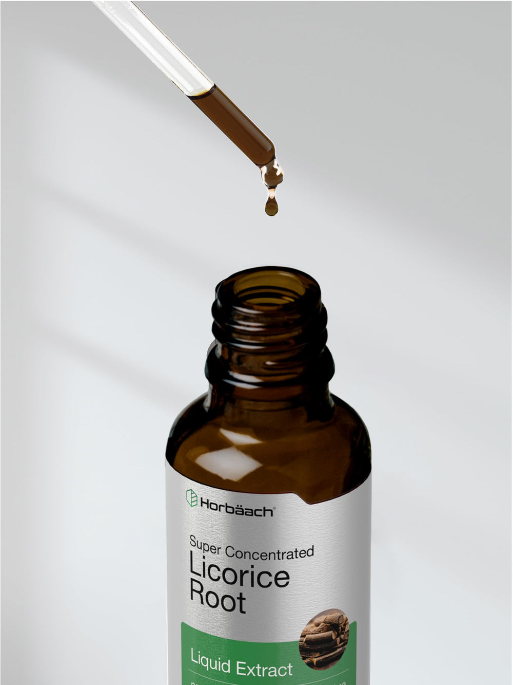 Horbäach Licorice Root Extract in a warm beverage or tea scene