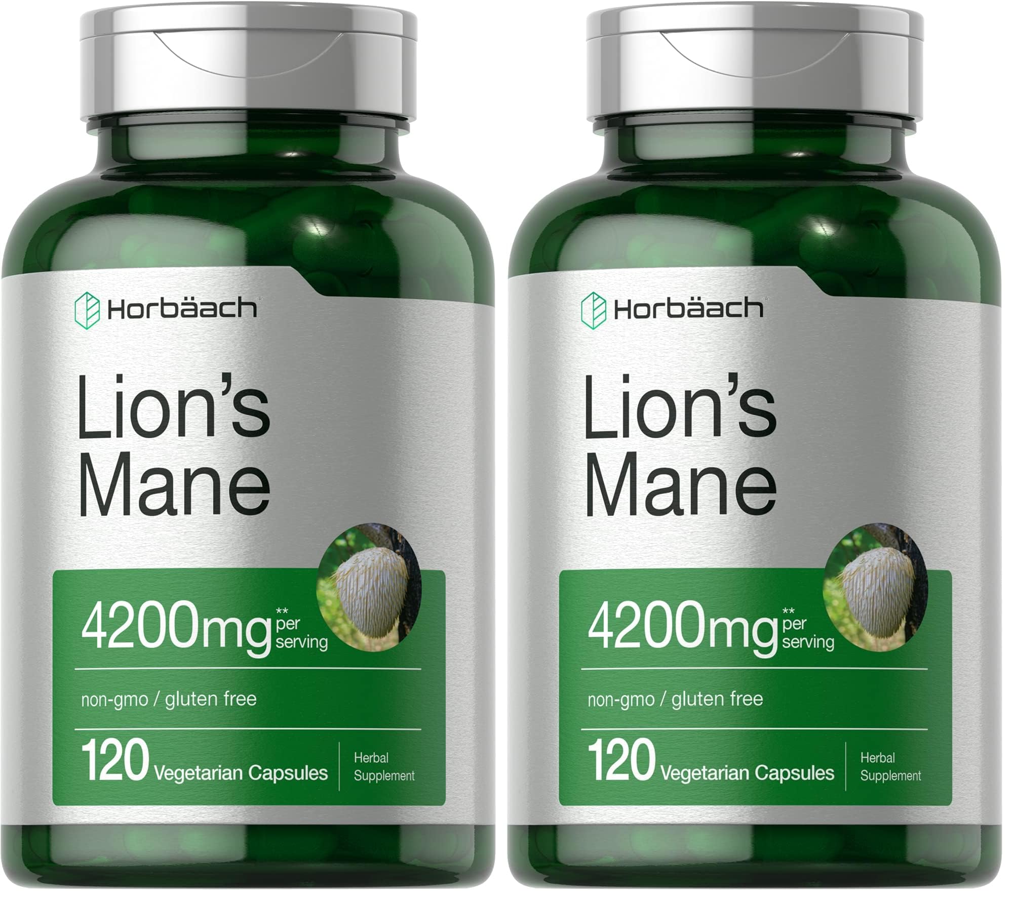 Horbäach Lions Mane bottle front – gluten-free vegetarian wellness option