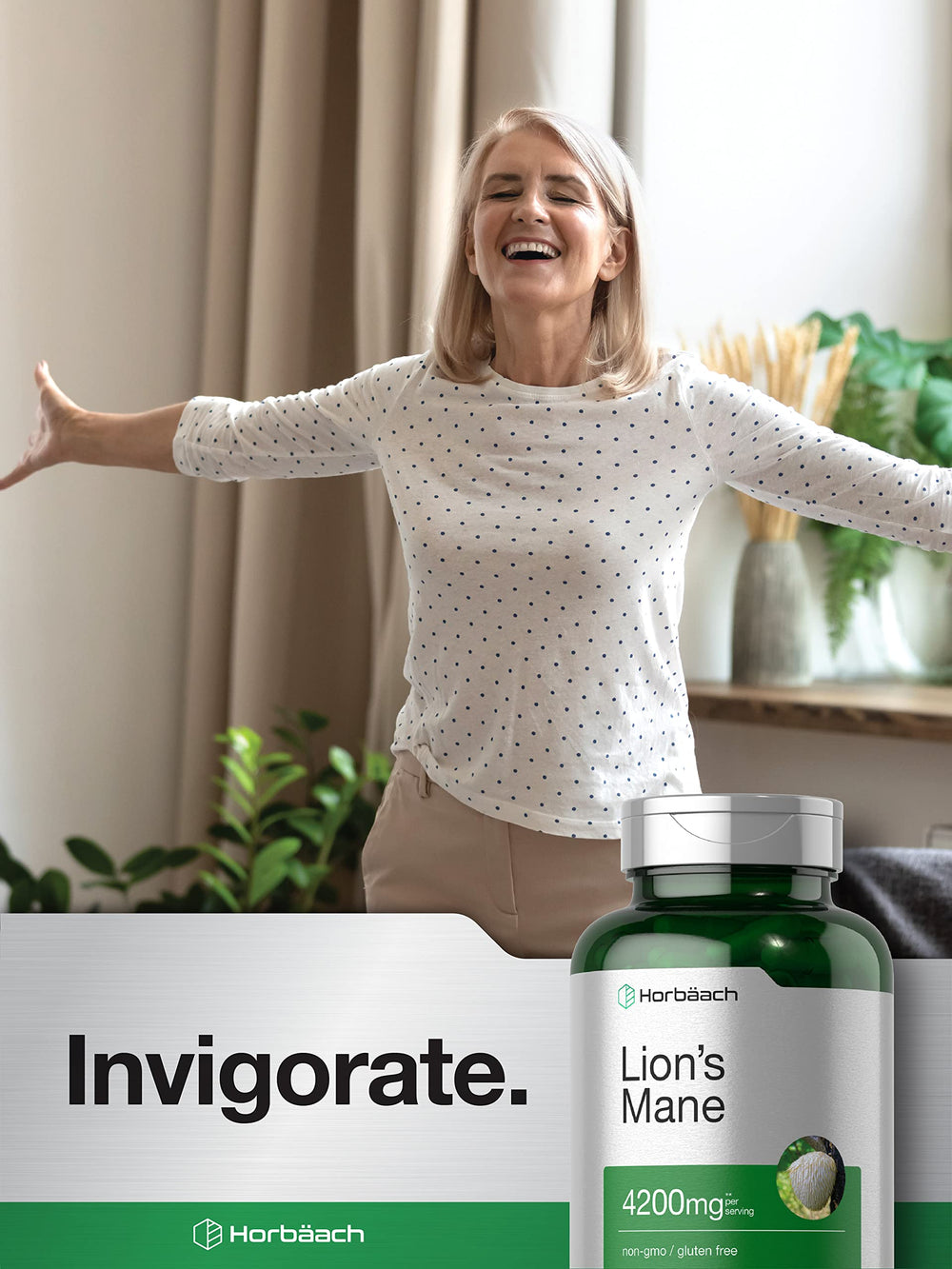 Horbäach Lions Mane supplement table provides serving and ingredient snapshot