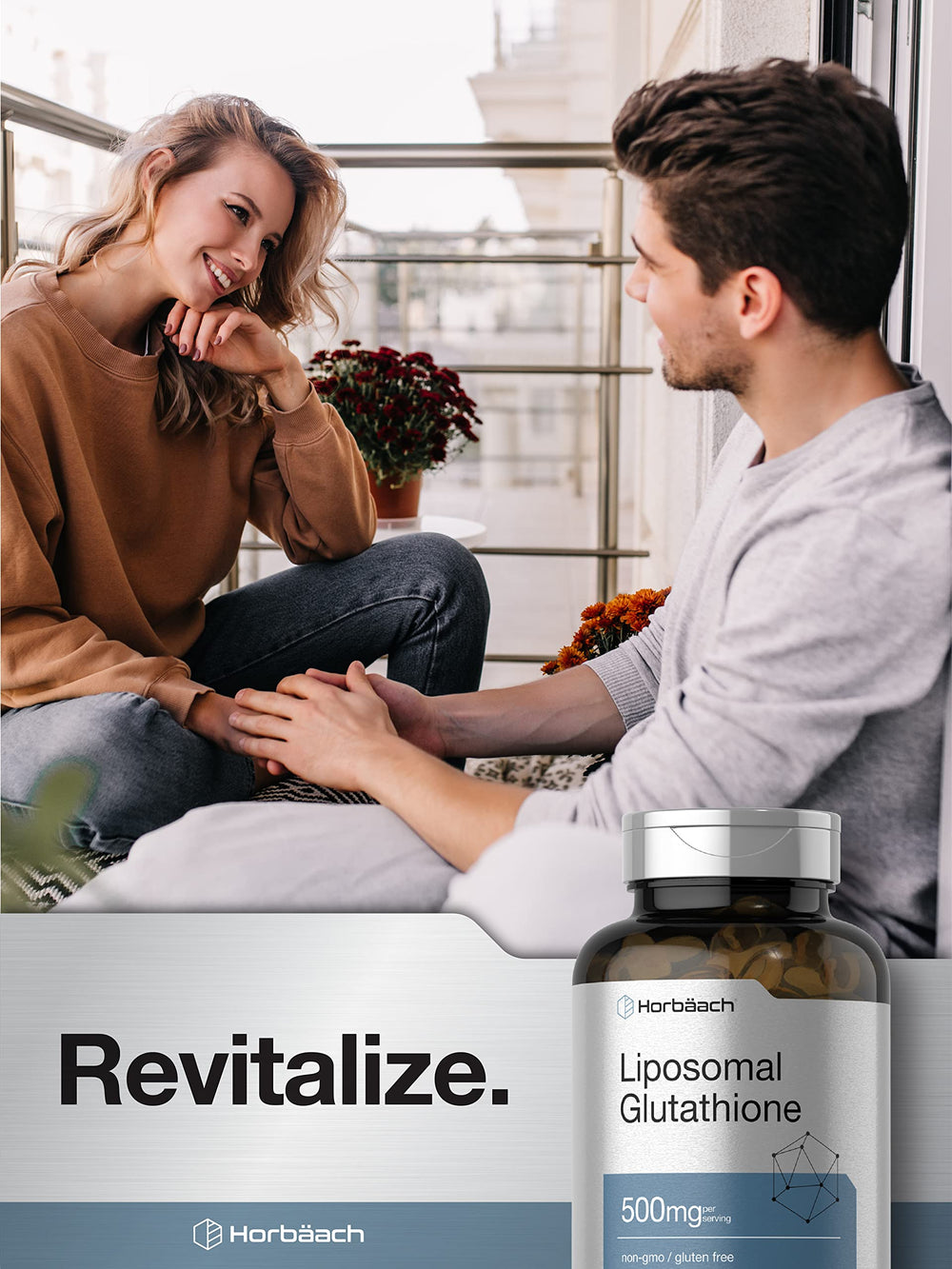 Horbaach Liposomal Glutathione gluten-free packaging badge communicates suitability.