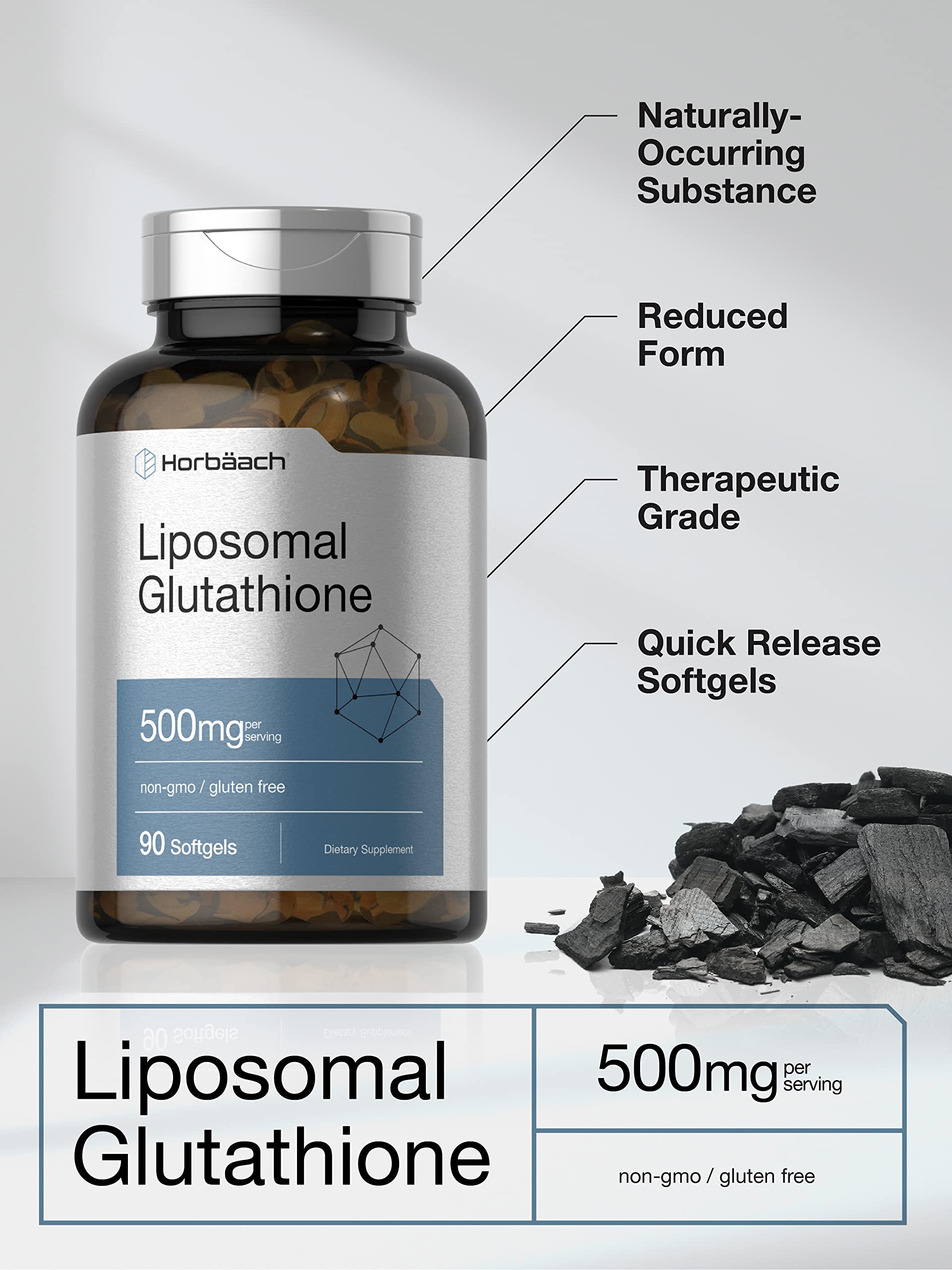 Horbaach Liposomal Glutathione quick-release capsules highlight fast absorption.
