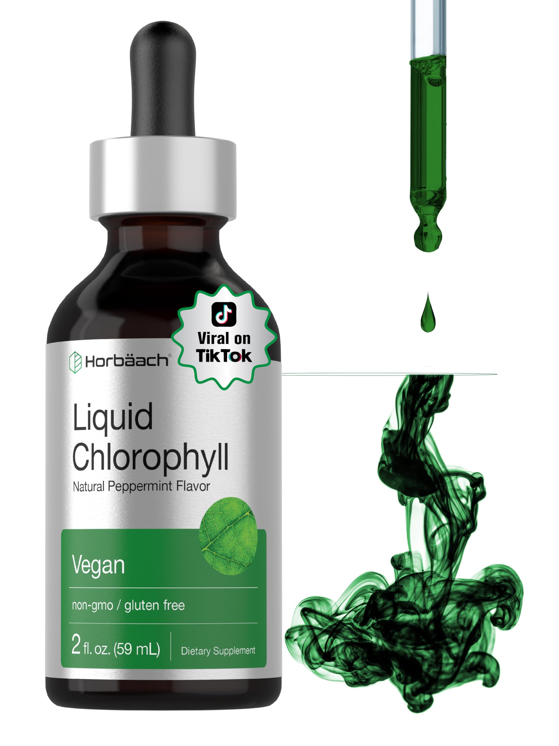 Horbäach Liquid Chlorophyll Drops bottle with pour for convenient daily greens boost