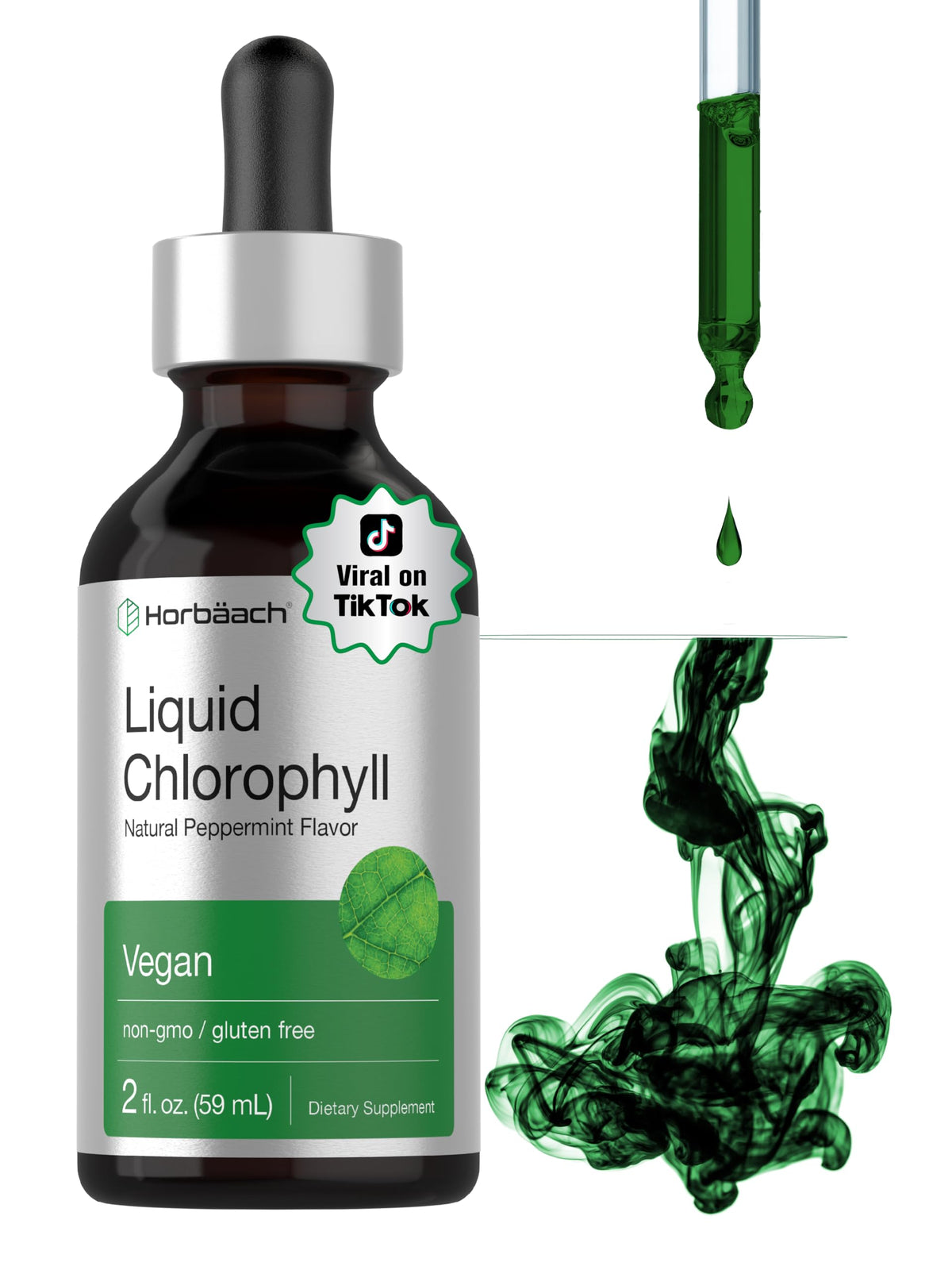 Horbäach Liquid Chlorophyll Drops bottle with pour for convenient daily greens boost