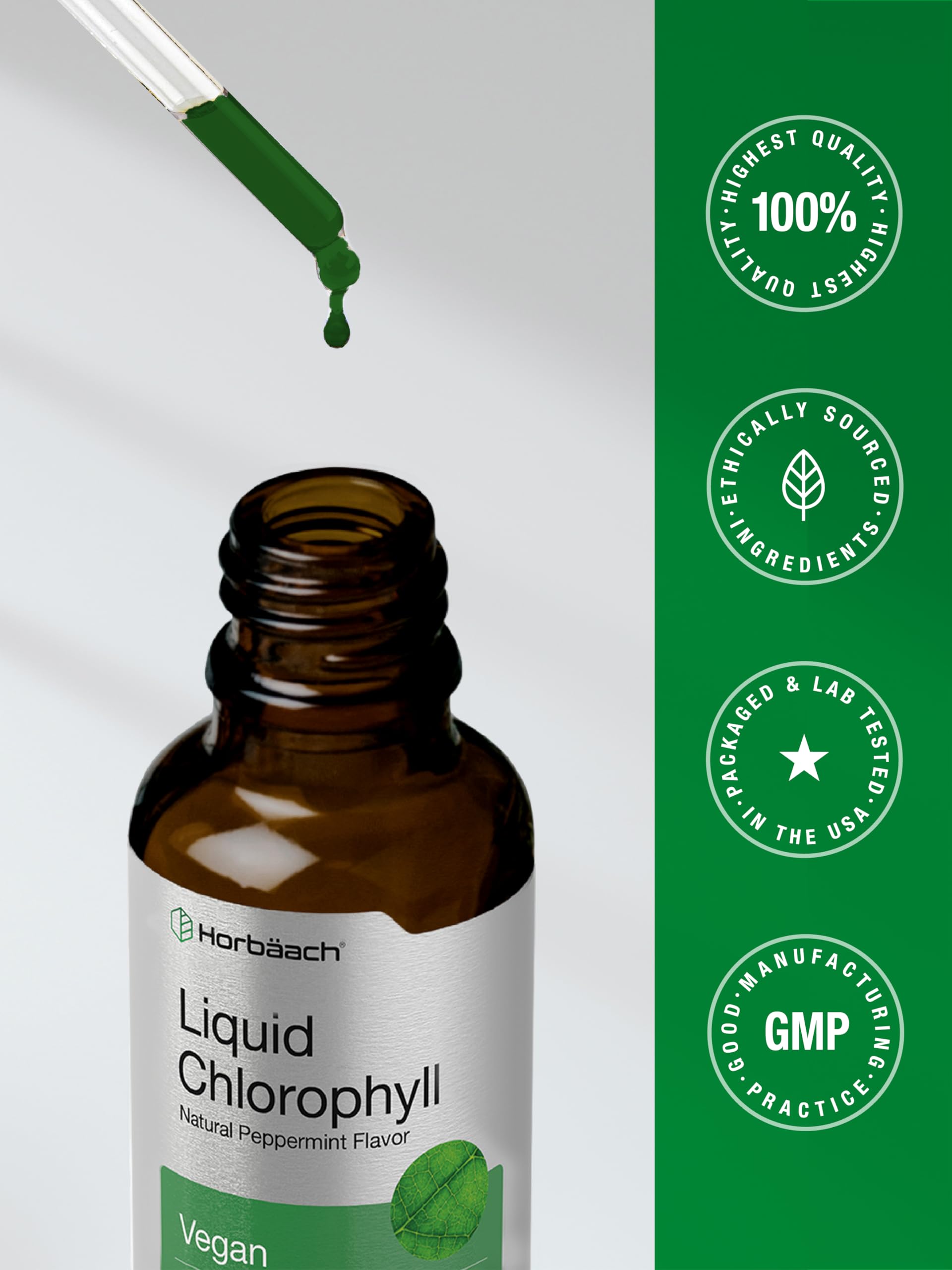 Peppermint aroma suggesting refreshing taste of Horbäach chlorophyll drops