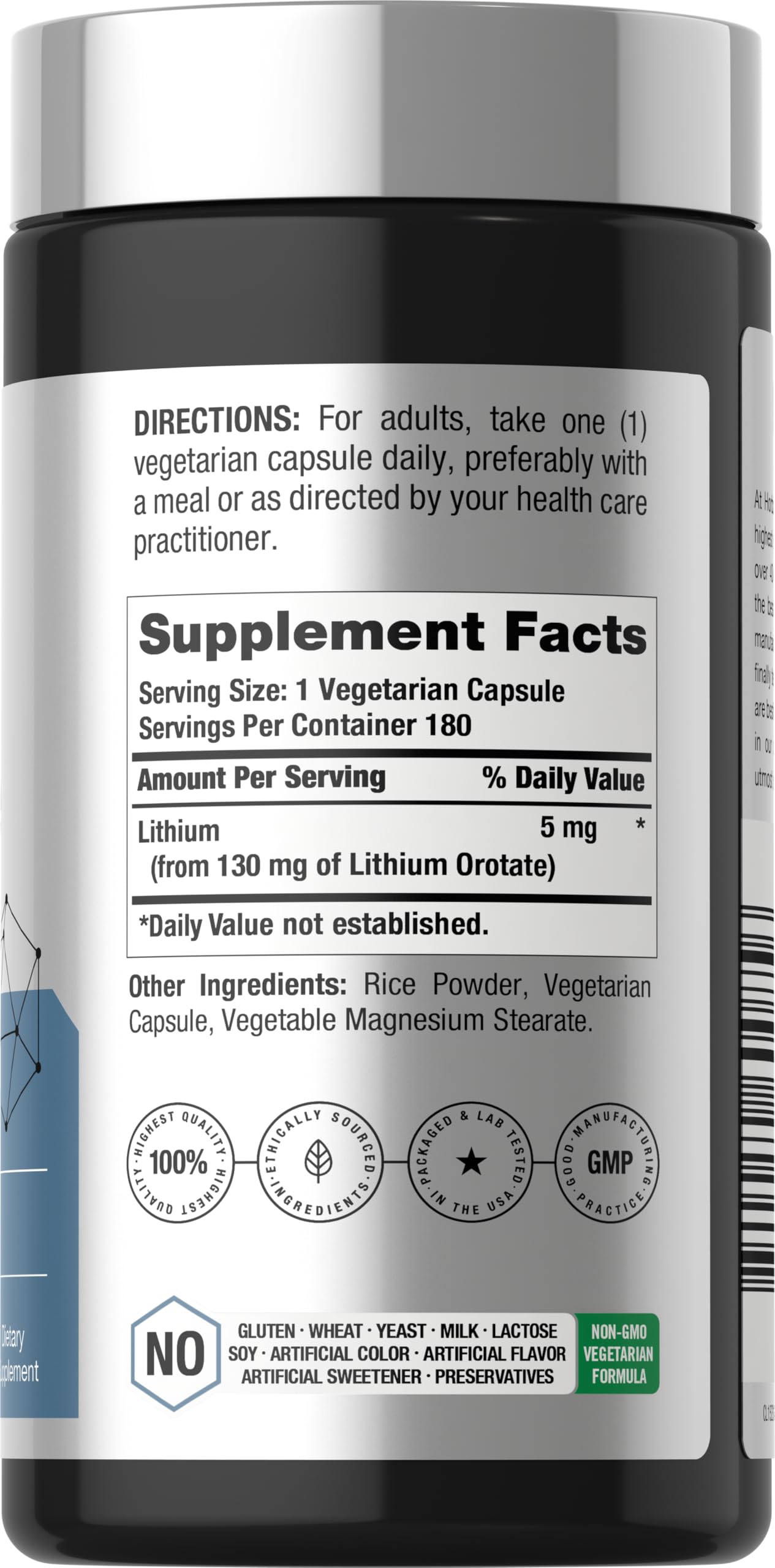 Horbaach Lithium Orotate capsules close-up highlights quick-release formula for daily use.