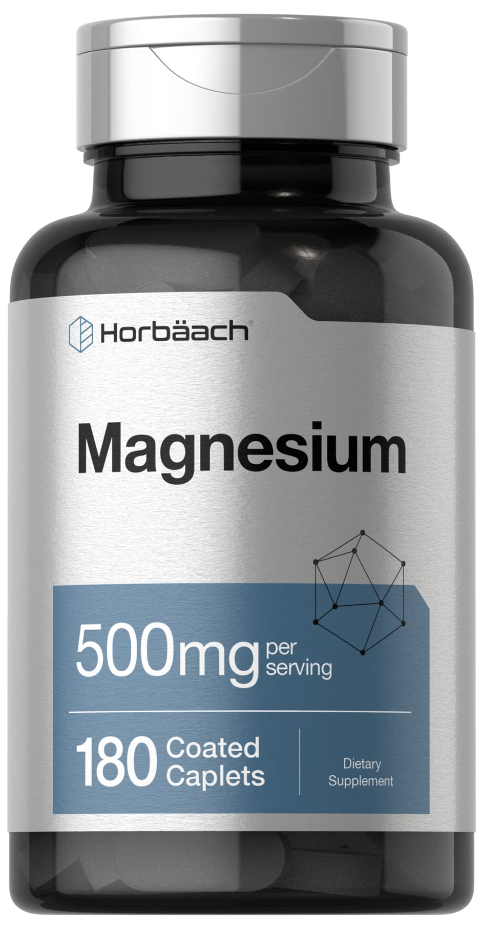 Horbäach Magnesium 500mg bottle with caplets for convenient daily mineral support.