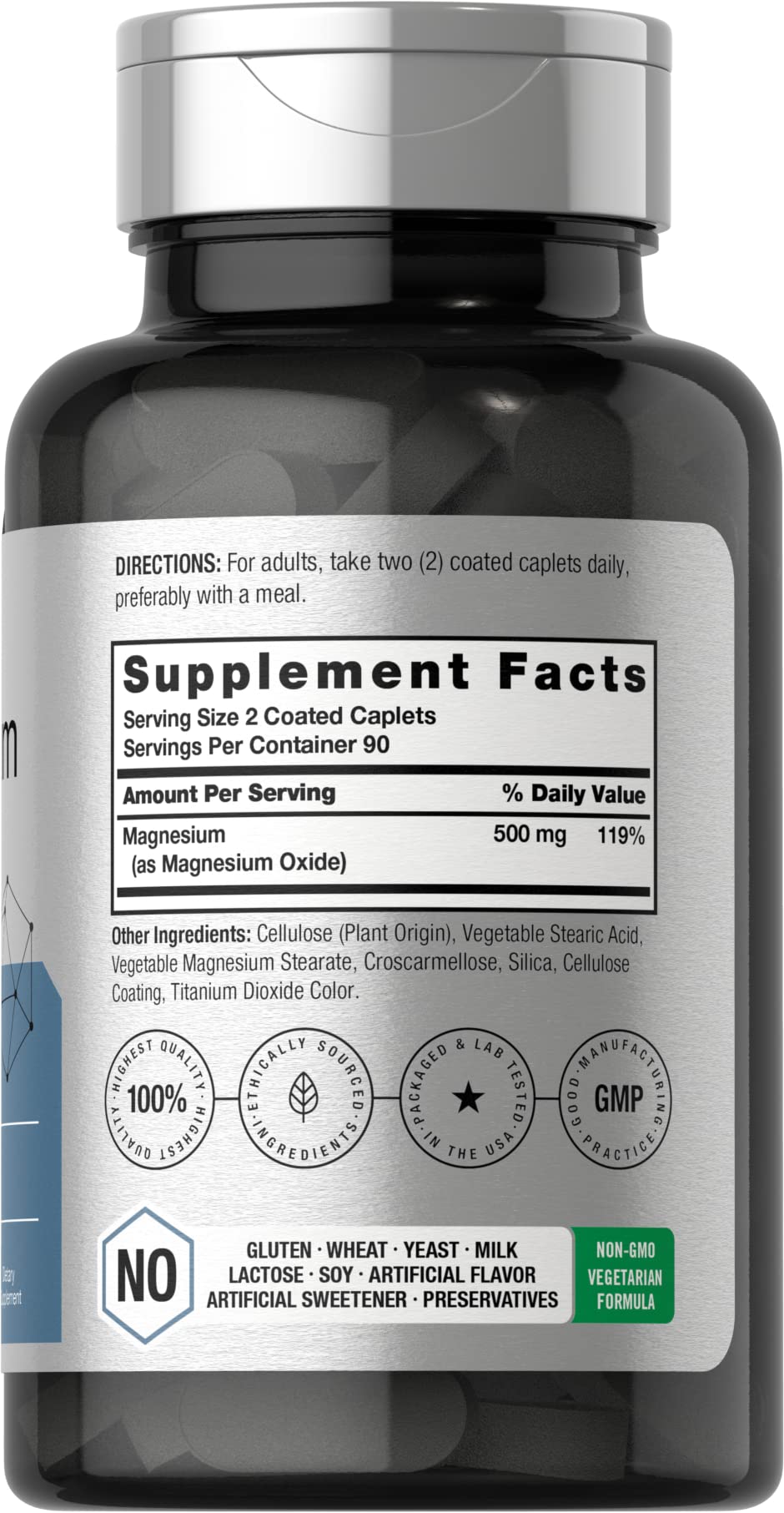 Horbäach Magnesium 500mg caplets close-up for easy swallowing and consistent dosing.