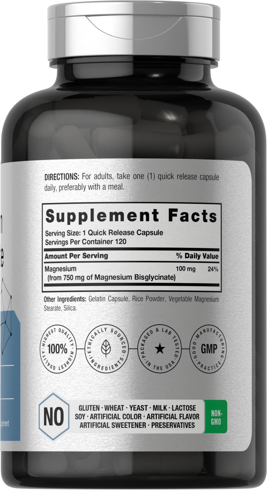 Closeup of Horbäach Magnesium Bisglycinate capsules for easy intake