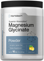 Horbäach Magnesium Glycinate Lemon Powder bottle with easy-mix lemon flavor