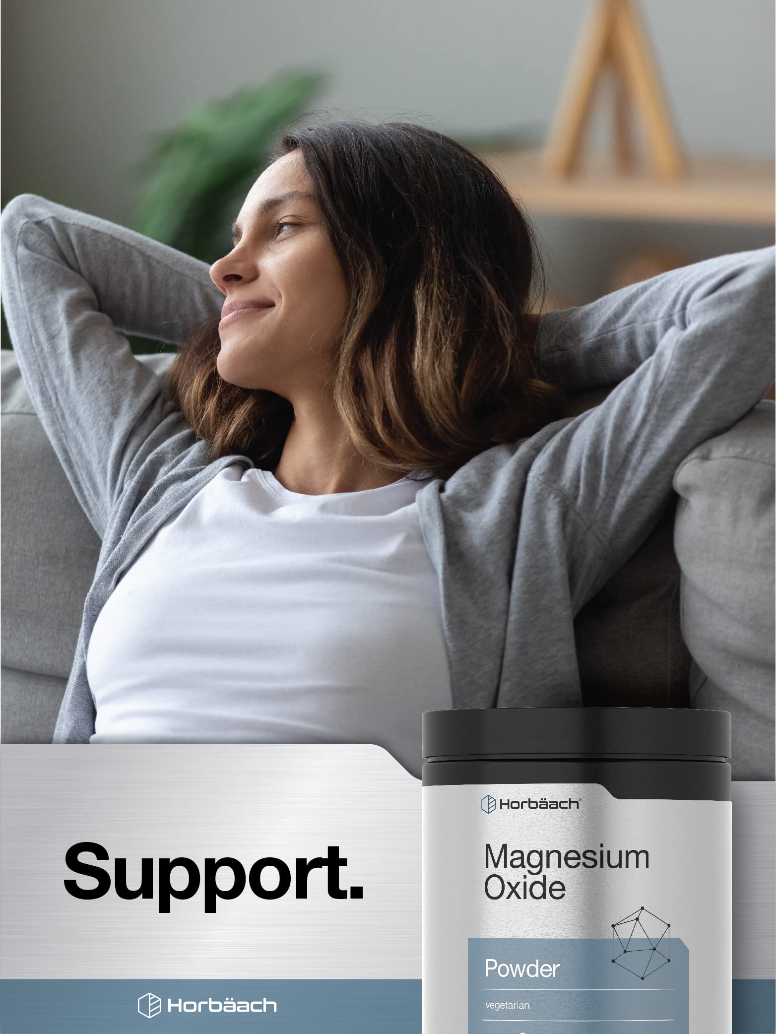 Horbäach Magnesium Oxide Powder gluten-free mark reassures suitability for gluten-sensitive buyers.